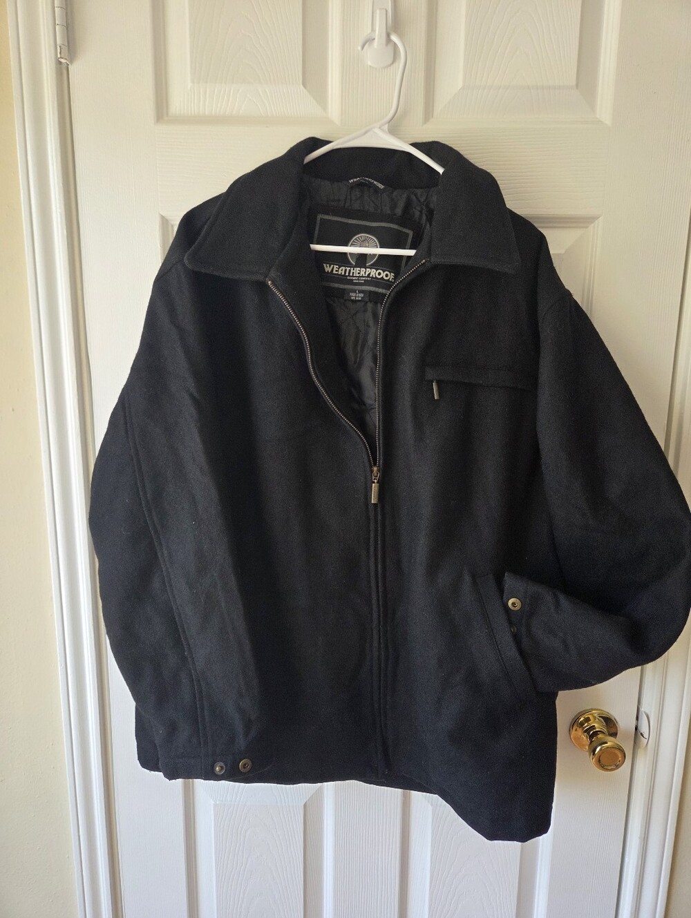Weatherproof Vintage Wool Blend Jacket Sz L Black Heavy Zip Up Bomber Winter
